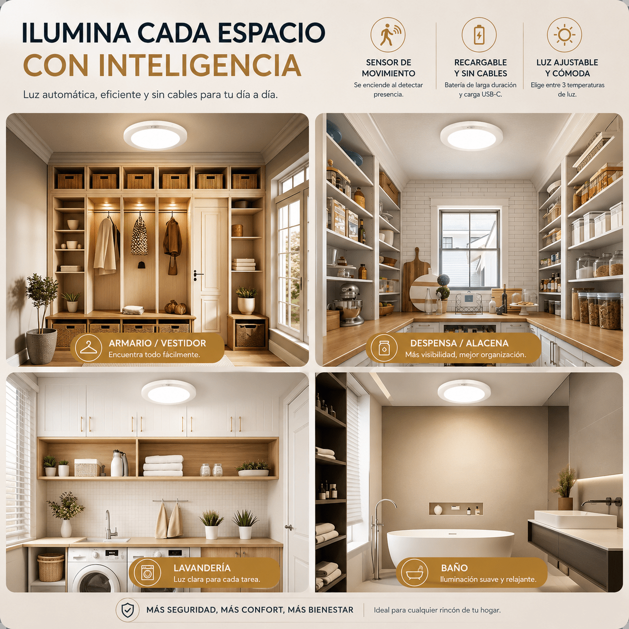 Lámpara LED con sensor | sin cables, sin instalación. - Domova